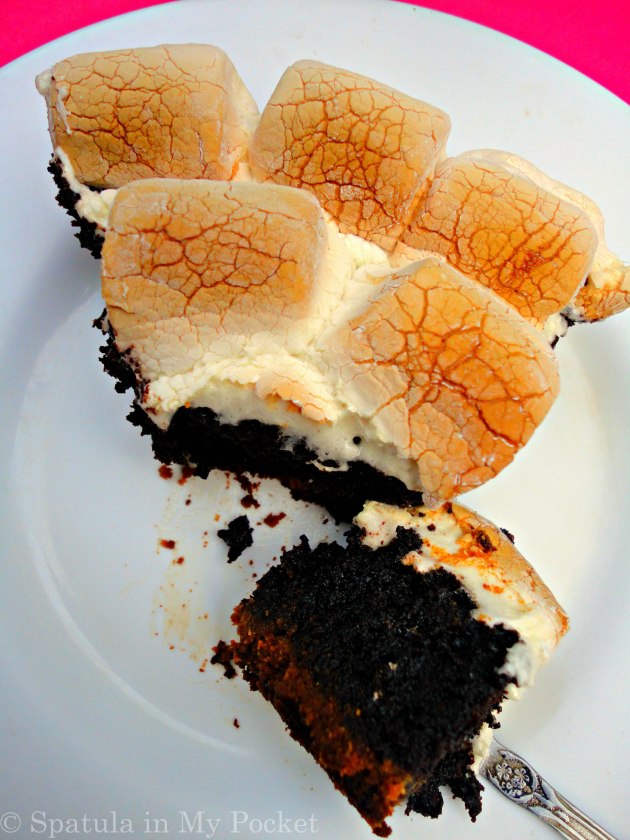 S'more brownie pie! Not just any pie...a biscuit crust, a brownie filling, and topped with gooey roasted marshmallows. 
