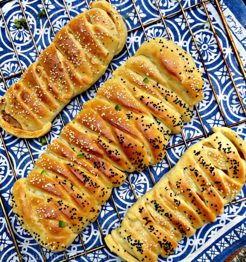 Fresh homemade bread filled with a creamy chicken filling.