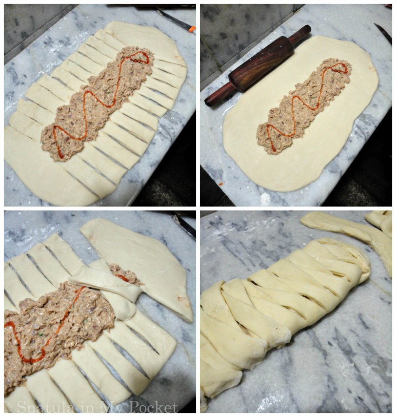 The makings of a fresh homemade bread filled with a creamy chicken filling.