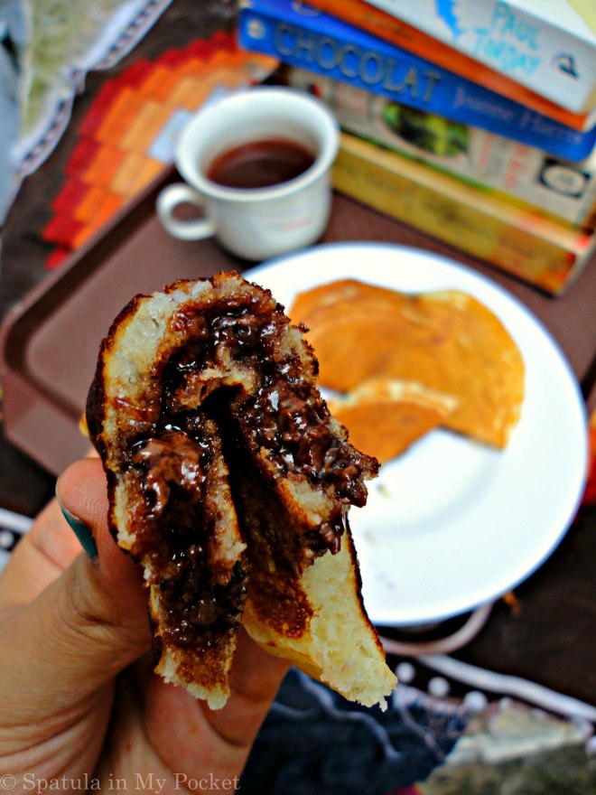 Soft fluffy pancakes stuffed with man’s gift to mankind: Nutella.