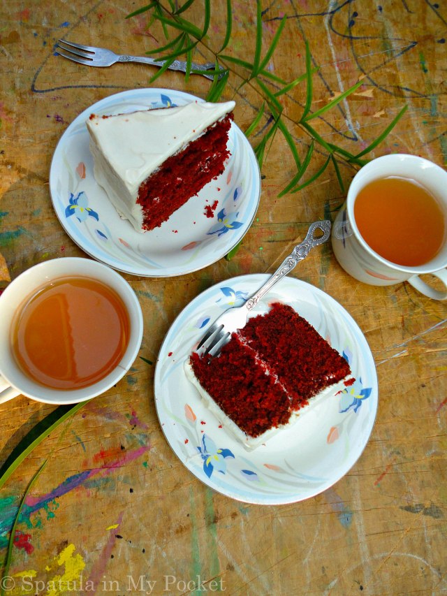 Red Velvet Cake with Whipped Cream Cheese Frosting! Soft and moist; sweet with a hint of tanginess.