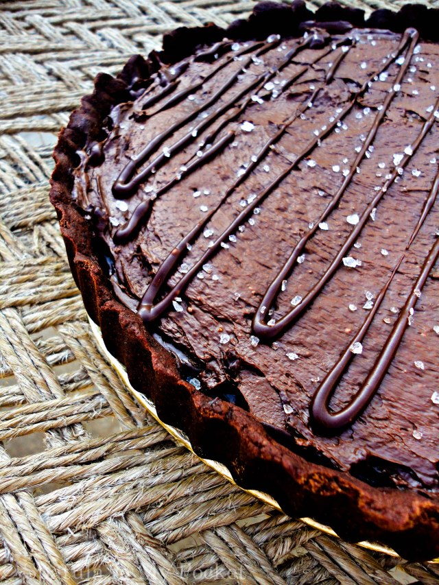A dark chocolate all-butter cookie crust, lush salted caramel, and an incredibly decadent chocolate ganache –Salted Caramel Chocolate Tart