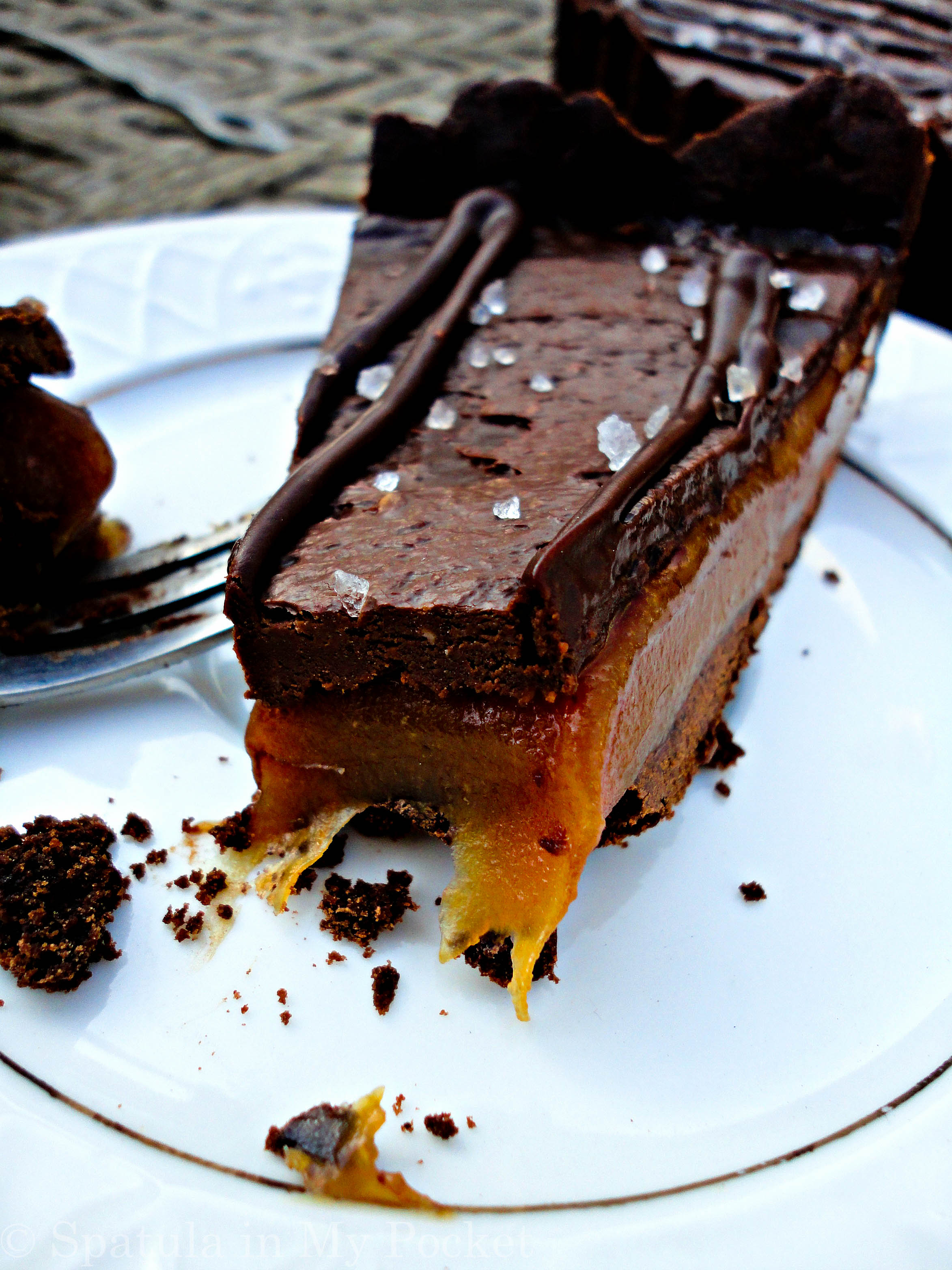 A dark chocolate all-butter cookie crust, lush salted caramel, and an incredibly decadent chocolate ganache –Salted Caramel Chocolate Tart