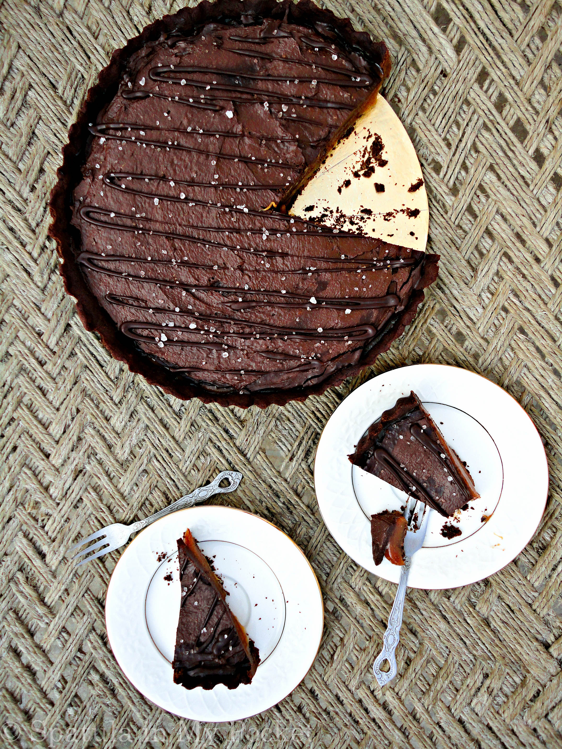 A dark chocolate all-butter cookie crust, lush salted caramel, and an incredibly decadent chocolate ganache –Salted Caramel Chocolate Tart