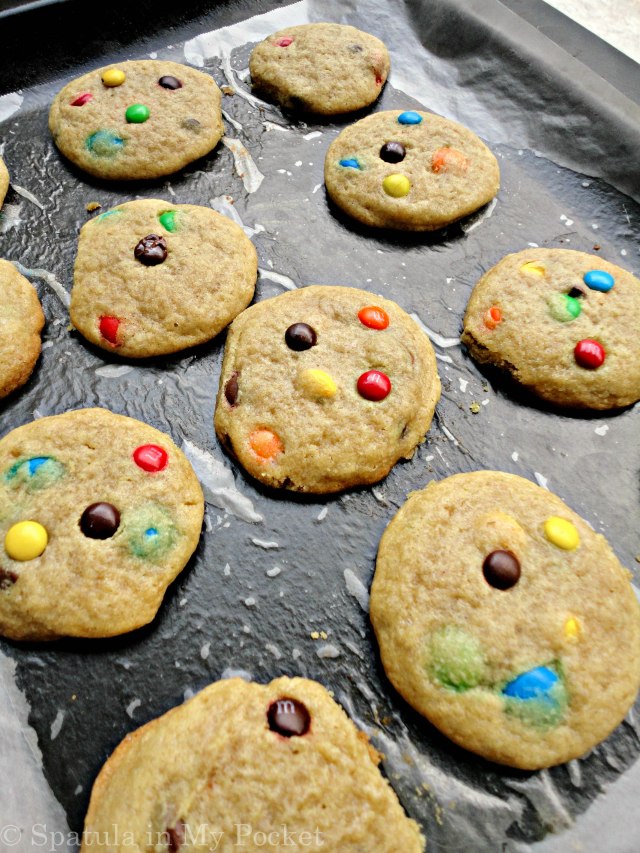 Soft, chewy cookies studded with M&Ms.