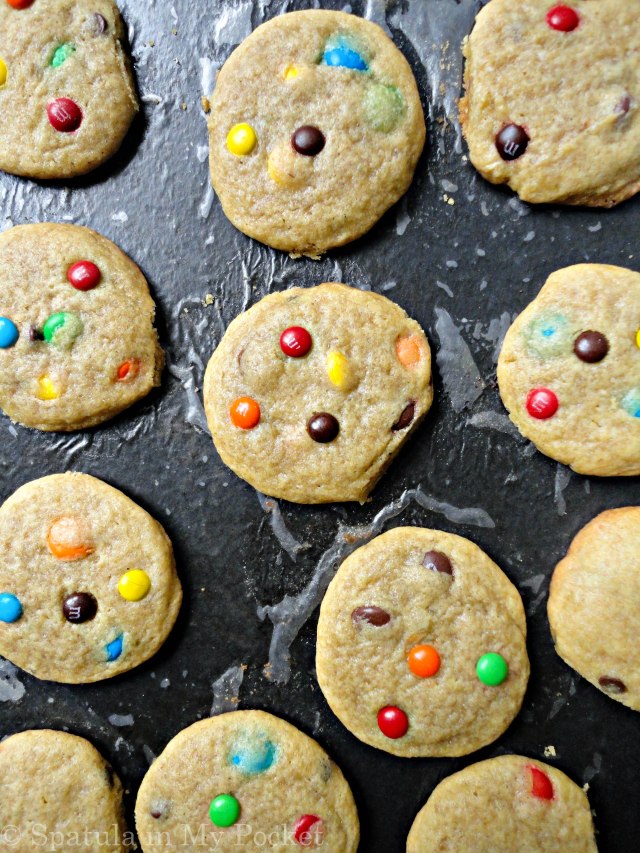 Soft, chewy cookies studded with M&Ms.