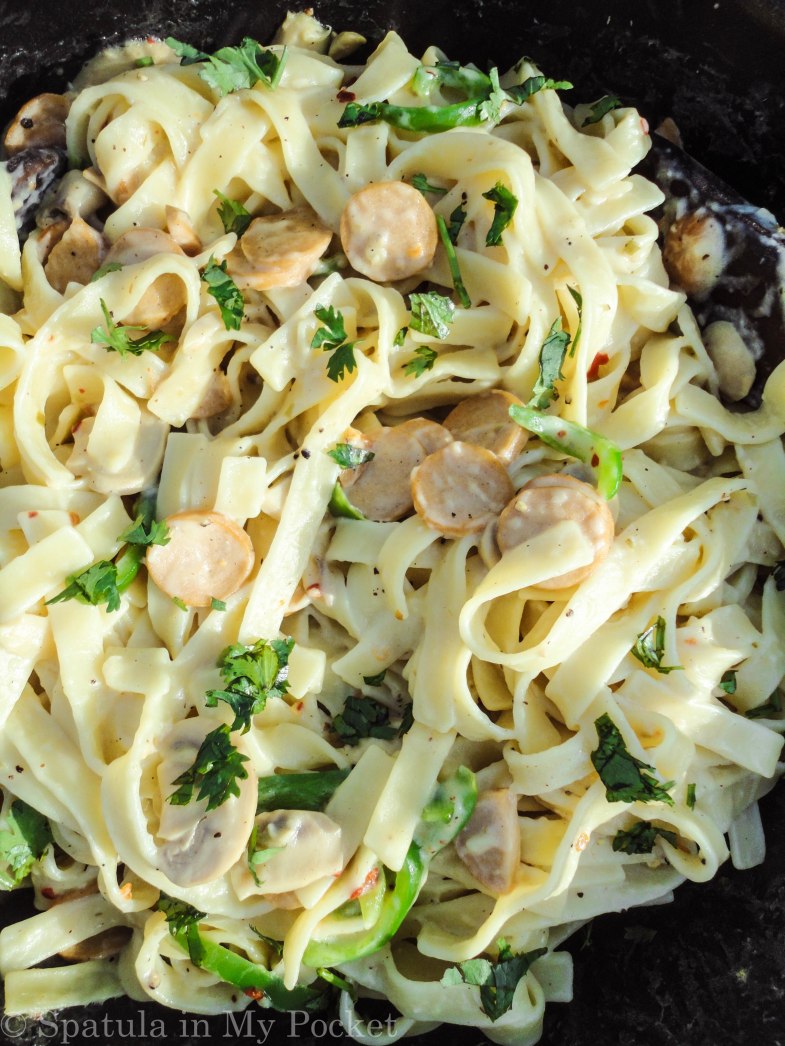 Fettuccine Carbonara! Its creamy, it’s spicy, and it’s delicious.