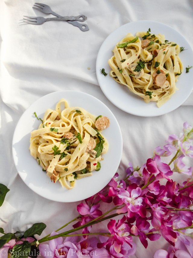 Fettuccine Carbonara! Its creamy, it’s spicy, and it’s delicious.