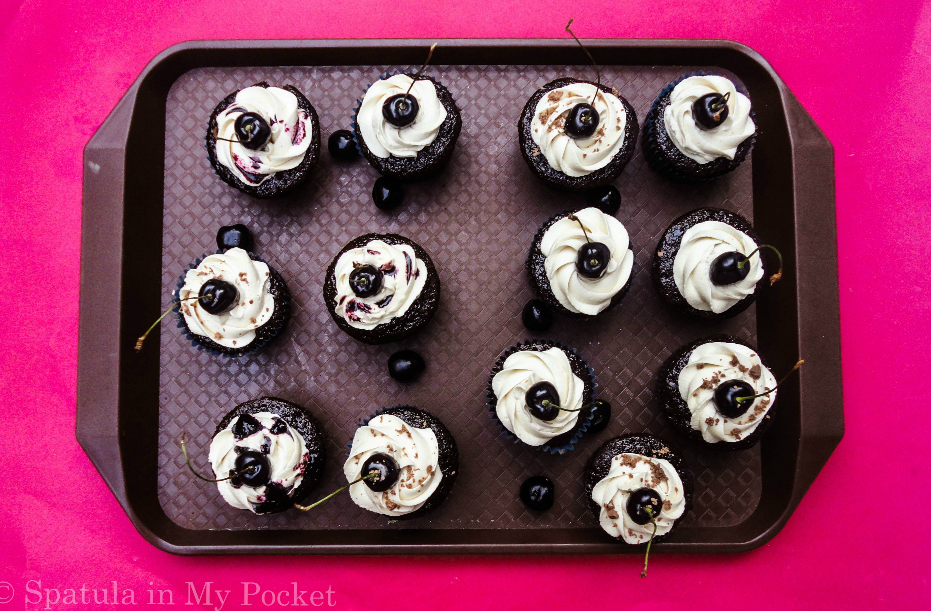 Moist Chocolate Cupcakes + Cherry Compote + Whipped Cream = YESPLEASE