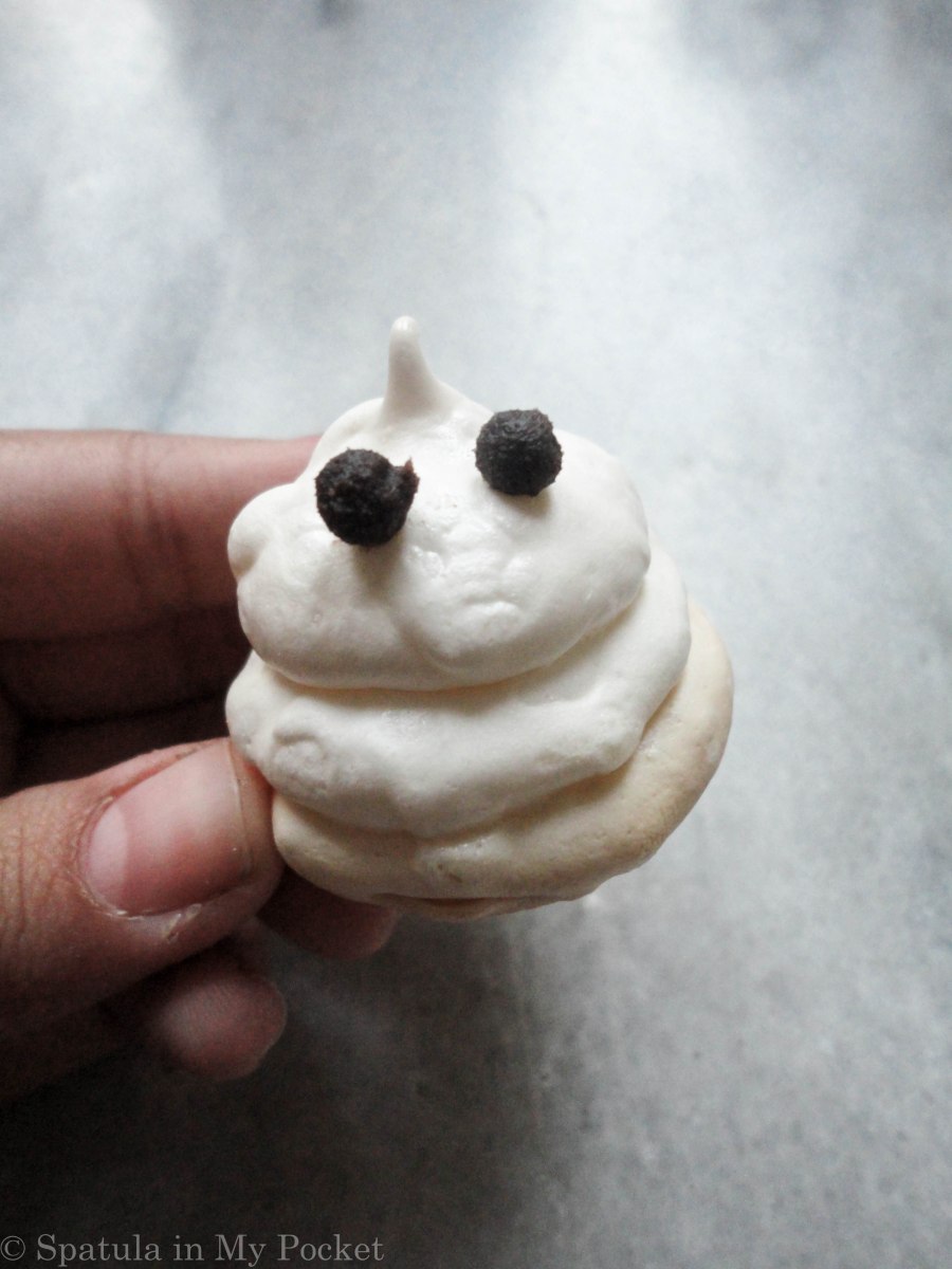 Meringue Ghosts. They’re crunchy on the outside, and soft and mallowy on the inside.