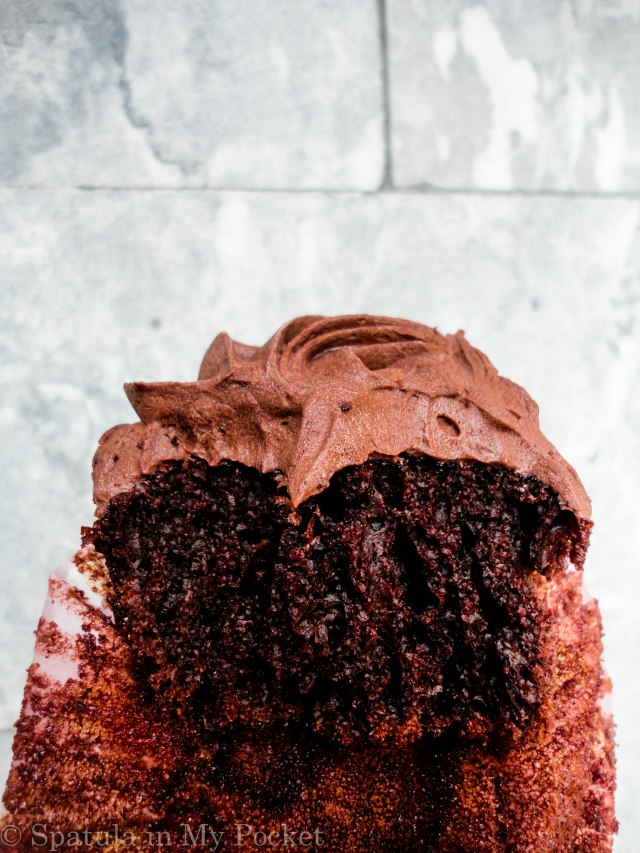 Moist chocolate cupcakes topped with a fudgy chocolate frosting