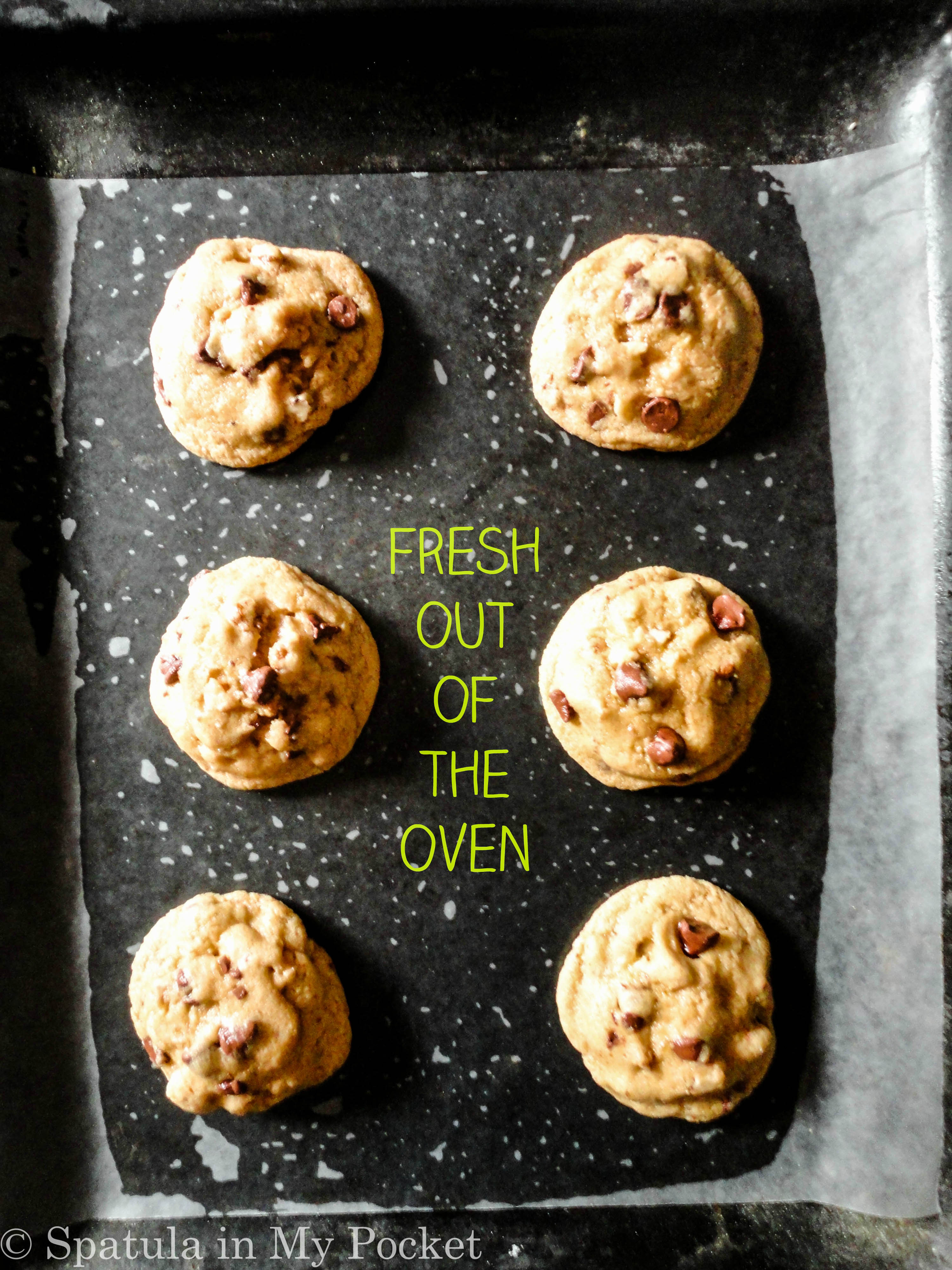 Six perfect chocolate chip cookies. Crispy on the outside, chewy on the inside. Loaded with chocolate and walnuts. #smallbatch #chocolatechipcookies #cookies