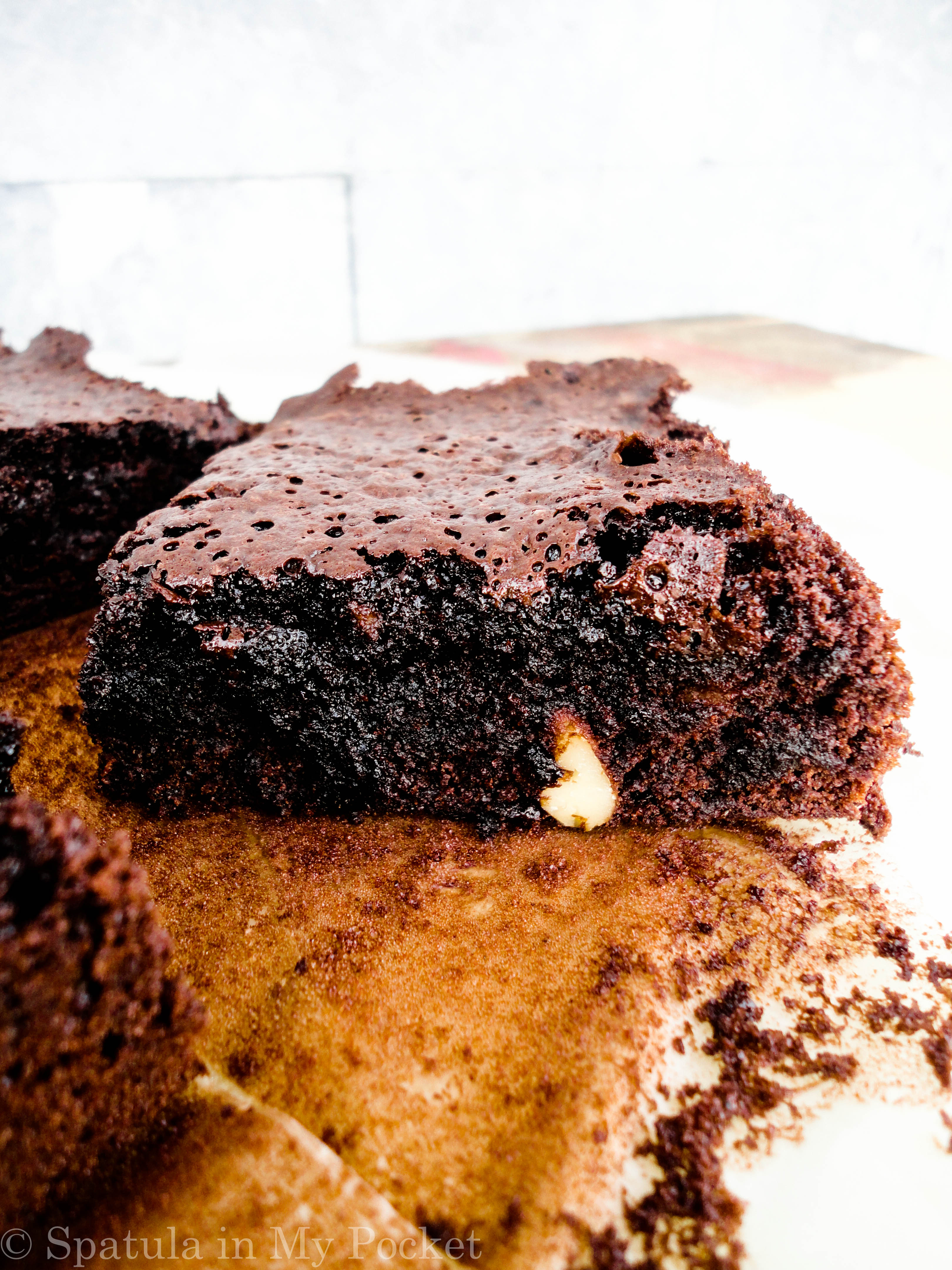A Rich, fudgy, ALL cocoa brownie.  #chocolate #brownies #fudge #spatulainmypocket