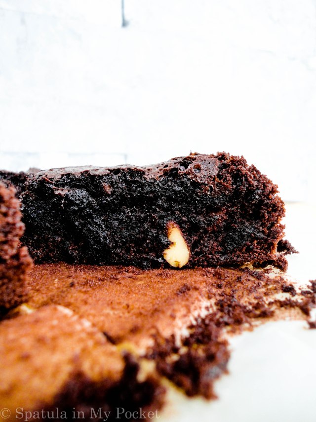 A Rich, fudgy, ALL cocoa brownie. #chocolate #brownies #fudge #spatulainmypocket