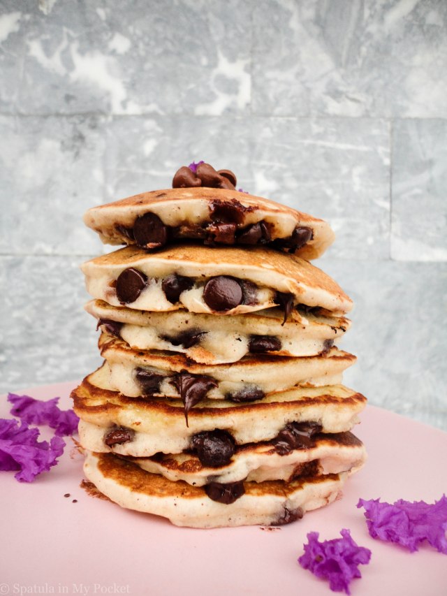 the ultimate recipe for the ultimate stack of pancakes, sweetened with bananas, and loaded with melty gooey chocolate chips.