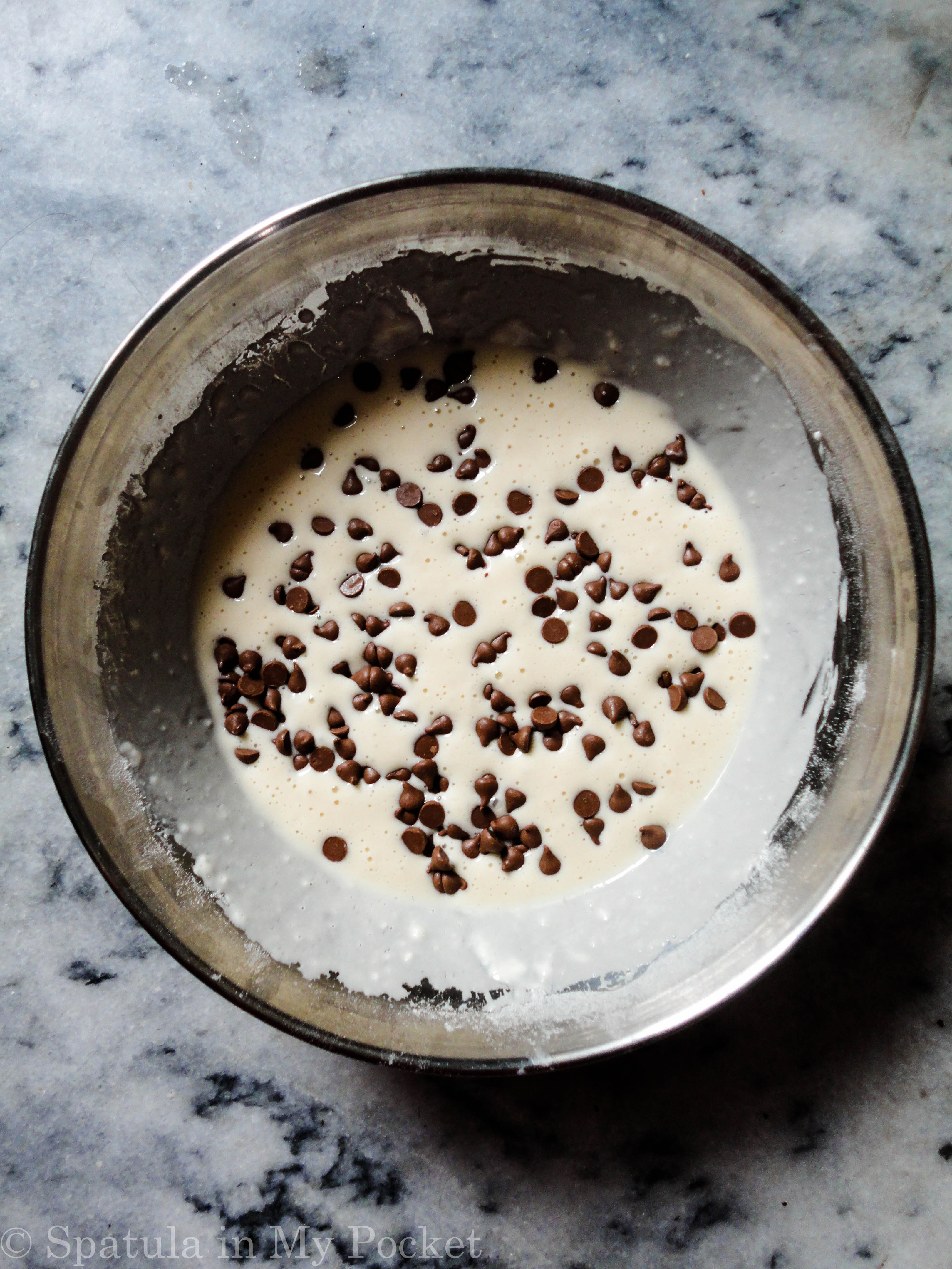 The ultimate recipe for the ultimate stack of pancakes, sweetened with bananas, and loaded with melty gooey chocolate chips. #banana #chocolatechip #pancakes