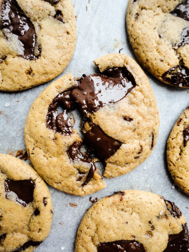 The best thing about using chocolate bars instead of chocolate chips is that your warm cookies have pools of molten chocolate and not just tiny chocolate bits.