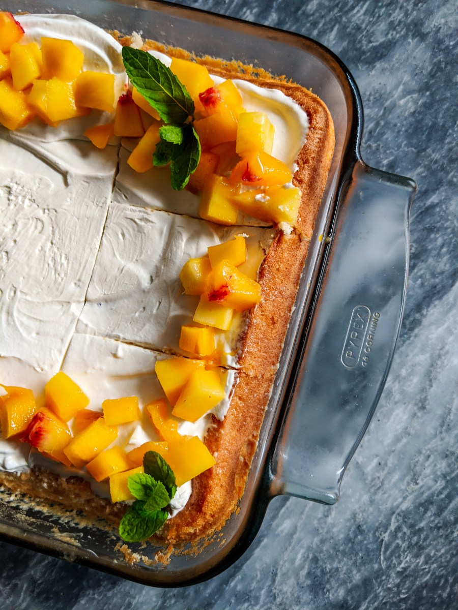 Tres leches cake. A light and fluffy cake that is soaked with three milks and chilled until it is perfectly moist.